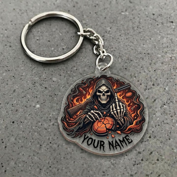 Maxcorners Personalized Funny Grim Reaper Fukin Finger Shotgun Cracked Clay Acrylic Christmas Ornament And Keychain Custom Gift For Hunters 2D Flat