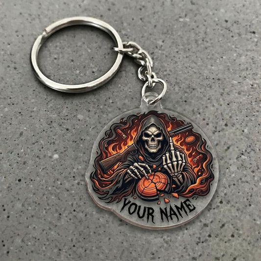Maxcorners Personalized Funny Grim Reaper Fukin Finger Shotgun Cracked Clay Acrylic Christmas Ornament And Keychain Custom Gift For Hunters 2D Flat