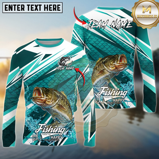 Maxcorners Bass Fishing Scale Pattern Splash Water Personalized Name, Team Name Long Sleeve Shirt (9 Breeds)