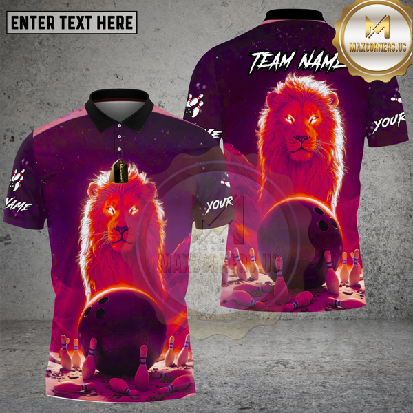 Maxcorners Bowling Neon Lion Cosmic Glow Design Multi Options Personalized Name Team Name 3D Shirt