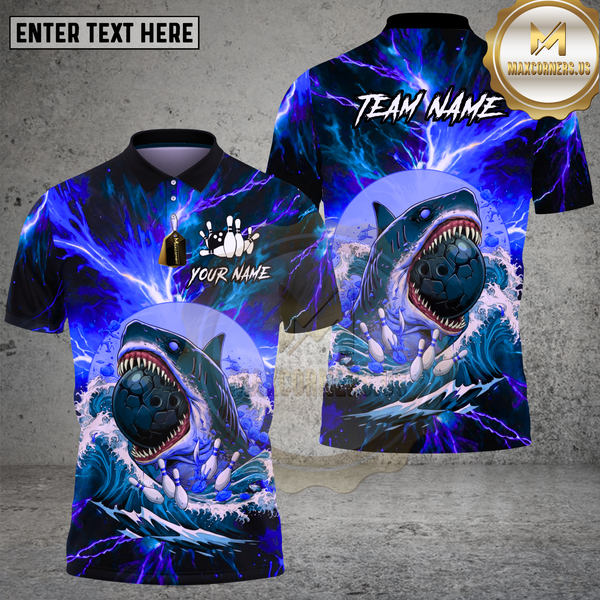 Maxcorners Bowling Shark Ocean Wave Splash Design Multi Options Personalized Name Team Name 3D Shirt