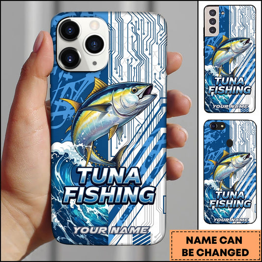 Maxcorners Tuna Fishing Phone Case  Circuit Board Tech Blue Sport Design Personalized Name Phone Case