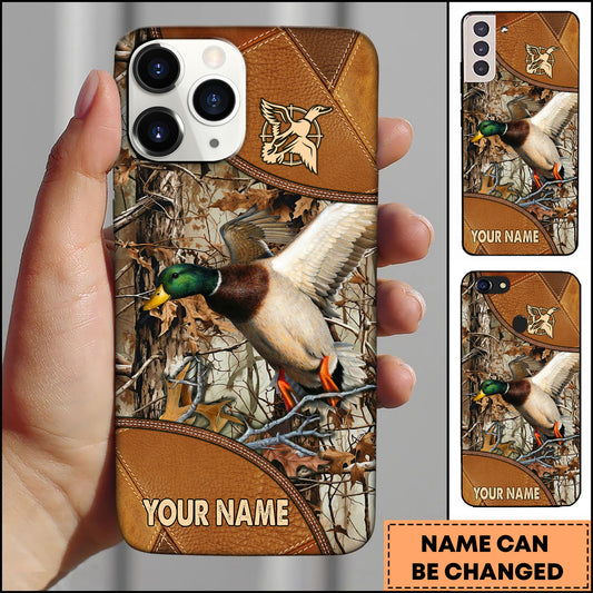 Maxcorners Hunting Phonecase Flying Duck Leather Camo Forest Hunting Design Personalized Name 3D Phone Case