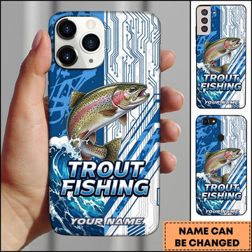 Maxcorners Trout Fishing Phone Case  Circuit Board Tech Blue Sport Design Personalized Name Phone Case