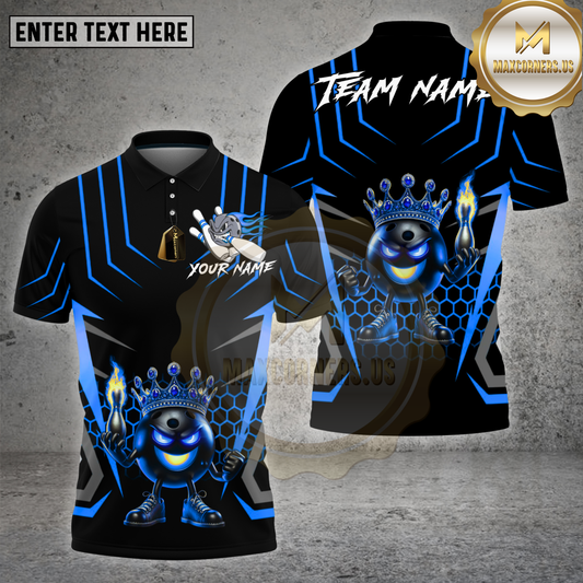 Maxcorners Bowling King Flame Ball Black Design Multicolor Options Personalized Name, Team Name Unisex 3D Shirt
