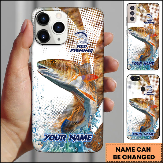 Maxcorners Red Fish Fishing Phone Case Jumping Blue Fish Water Splash Sport Fishing Art Personalized Name 3D Phone Case