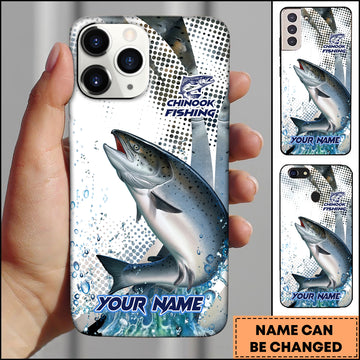 Maxcorners Salmon Fishing Phone Case Jumping Blue Fish Water Splash Sport Fishing Art Personalized Name 3D Phone Case