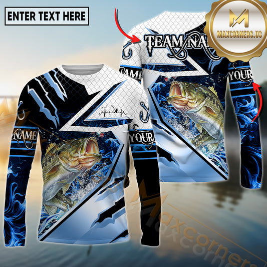 Maxcorners Freshwater Fishing Shirt Splash Blue Water Hook Pattern Sport Jersey Personalized Name, Team Name 3D All Over Printed Clothes