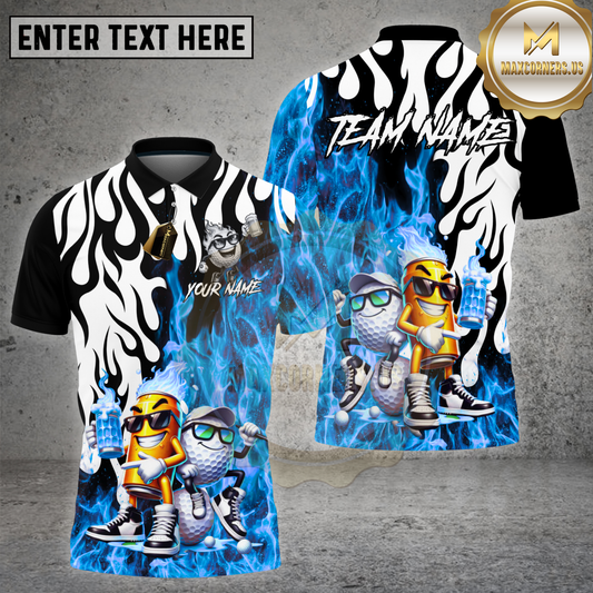 Maxcorners Golf Fire Beer Cartoon Ball Flame Style Multi Options Personalized Name, Team Name 3D Shirt