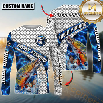 Maxcorners Trout Fishing Honeycomb Electric Water Splash Personalized Name, Team Name Long Sleeve Shirt