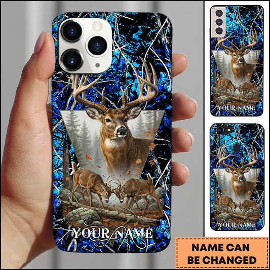 Maxcorners Deer Hunting Forest Buck Rustic Camo Art Multicolor Options Personalized Name 3D Phonecase
