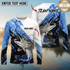 Maxcorners Fishing Splash Blue White Long Sleeve Shirt Jumping Splash Water Graphic Personalized Name, Team Name Long Sleeve Shirt ( 6 Breeds)