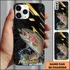 Maxcorners Fishing Luxury Black Gold Lightning Splash Personalized Name Phone Case (10 Fish Species)