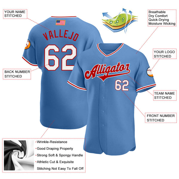 Maxcorners Custom Light Blue White-Red Premium American Flag Fashion Baseball Jerseys LM0210