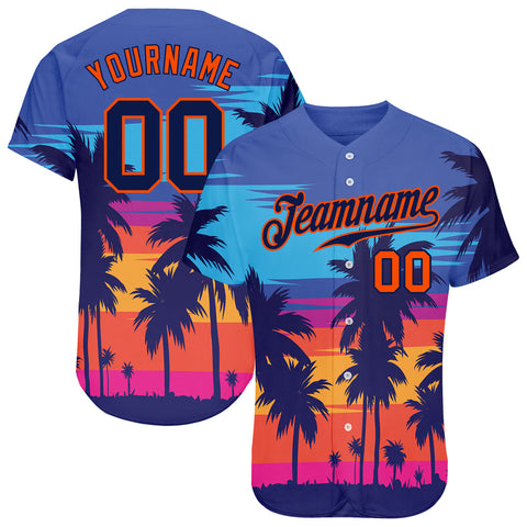 Custom Roya Navy-Orange 3D Palm Trees Pattern Authentic Baseball Jersey