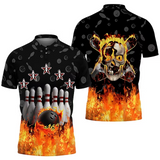 Maxcorners Skull Bowling Flame Pattern Customized Name 3D Shirt