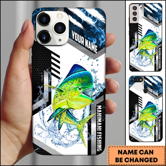 Maxcorners Mahi-mahi Fishing Phone Case  Splash Water Honeycomb Black White Sport Design Personalized Name Phone Case