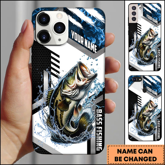 Maxcorners Fishing Phone Case Splash Water Honeycomb Black White Sport Design Personalized Name Phone Case (8 Fish Species)