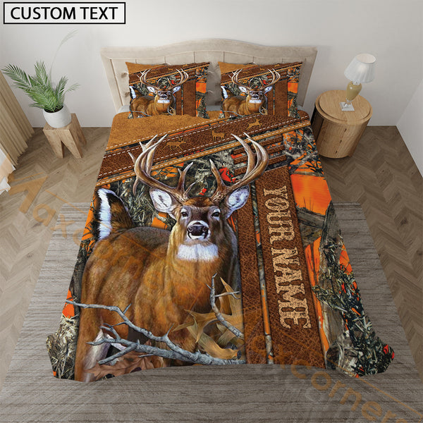 Maxcorners Deer Hunting Rustic Orange Forest Bedding Set 3D All Over Printed