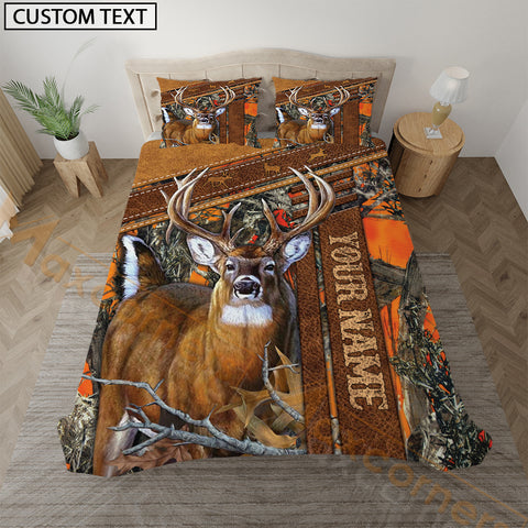 Maxcorners Deer Hunting Rustic Orange Forest Bedding Set 3D All Over Printed