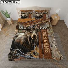 Maxcorners Moose Hunting Rustic Grass Brown Forest Bedding Set 3D All Over Printed
