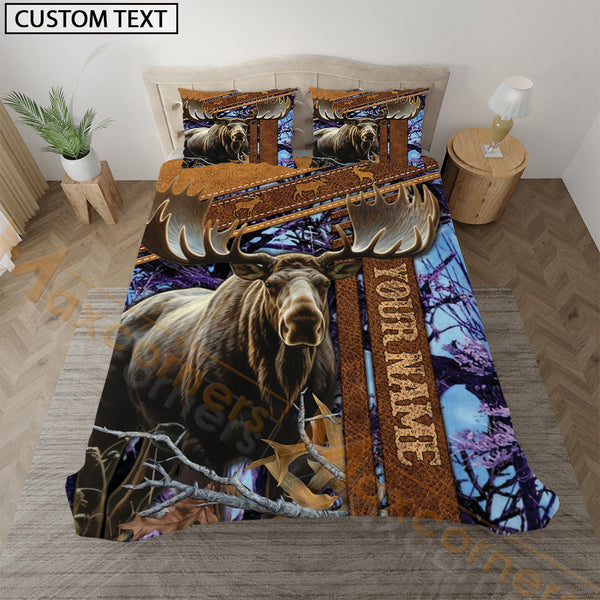 Maxcorners Moose Hunting Rustic Purple Forest Bedding Set 3D All Over Printed