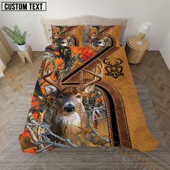 Maxcorners Deer Hunting Orange Camo Real Tree Forest Leather Stripe Bedding Set 3D All Over Printed