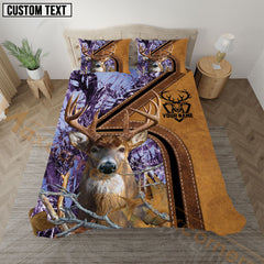 Maxcorners Deer Hunting Purple Real Tree Forest Leather Stripe Bedding Set 3D All Over Printed