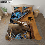 Maxcorners Moose Hunting Blue Real Tree Forest Leather Stripe Bedding Set 3D All Over Printed