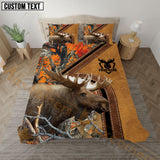 Maxcorners Moose Hunting Orange Camo Real Tree Forest Leather Stripe Bedding Set 3D All Over Printed