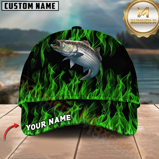 Maxcorners Fishing Green Flame Pattern Personalized 3D Cap (11 Breeds)