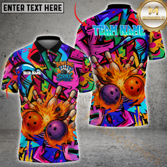 Maxcorners Bowling Colorful Graffiti Double Ball Strike Customized Name, Team Name 3D Unisex Shirt