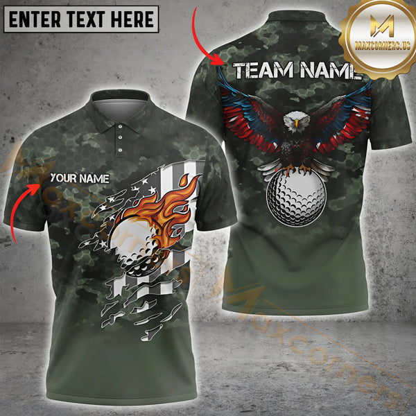 Maxcorners Golf Ball Fire Eagle Customized Name, Team Name 3D Shirt