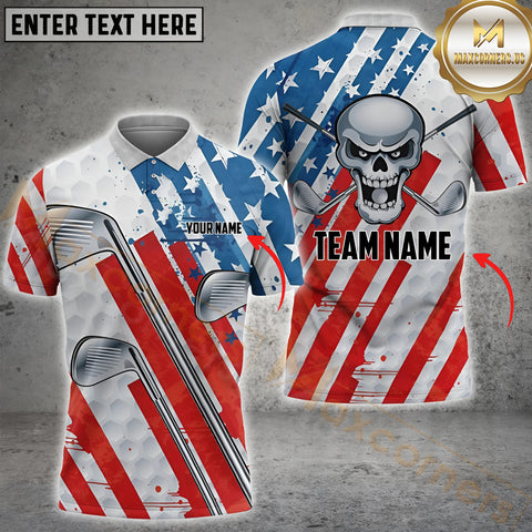 Maxcorners Golf Skull American Flag Ball Skin Customized Name, Team Name 3D Shirt