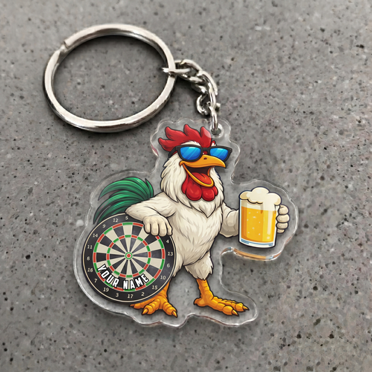 Maxcorners Cool Rooster Beer Darts Personalized Name Keychain