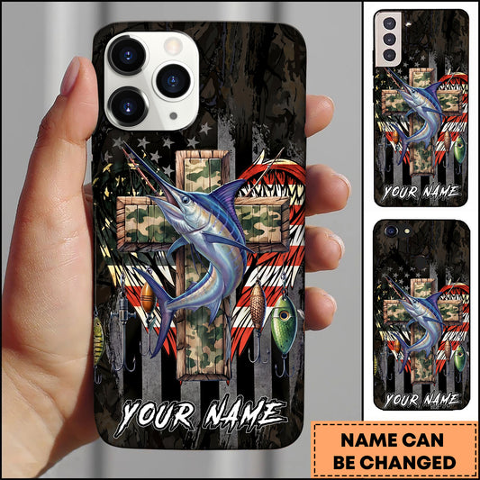 Maxcorners Marlin Fishing Camo Cross Fishing Lure Art Personalized Name Phone Case