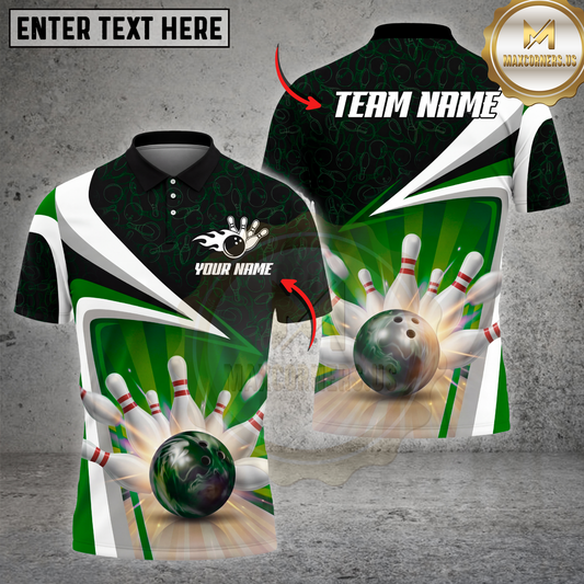 Maxcorners Bowling Shirt Strike Ball Explosion Pins Dynamic Motion Graphic Multicolor Options Personalized Name, Team Name 3D Shirt (4 Colors)