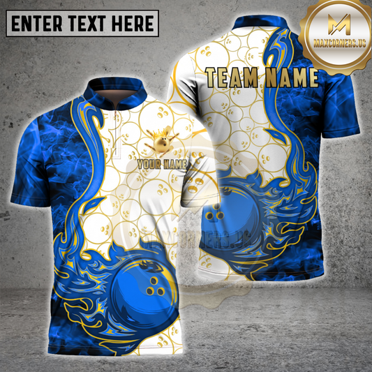 Maxcorners Bowling Ball Artistic Swirl Fire White Pattern Multicolor Options Personalized Name, Team Name 3D Shirt (4 Colors)