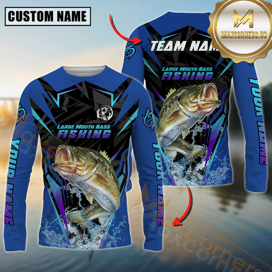 Maxcorners Freshwater Fish Fishing Neon Sport Jersey Style Personalized Name, Team Name Long Sleeve Shirt (6 Breeds)