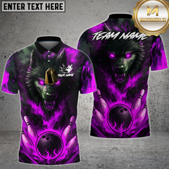 Maxcorners Bowling Shirt Dark Wolf Fireball Power Strike Multioptions Personalized Name, Team Name Unisex 3D Shirt (4 Colors)