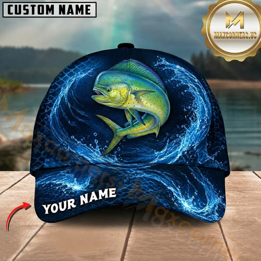 Maxcorners Fishing Blue Water Splash Customized Name 3D Cap