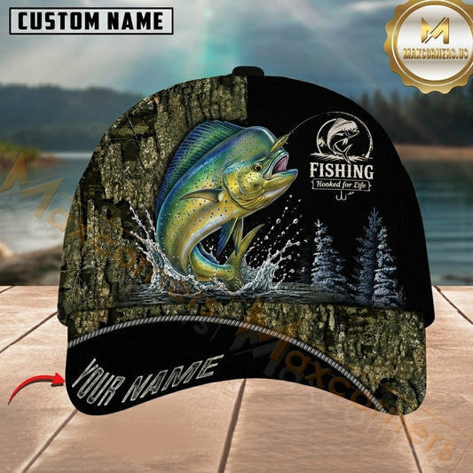Maxcorners Fishing Black Bark Camouflage Customized Name 3D Cap