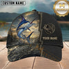 Maxcorners Fishing Golden Sunset Splash Black Leather Customized Name 3D Cap