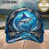 Maxcorners Fishing Blue Ocean Splash Metal Hook Customized Name 3D Cap