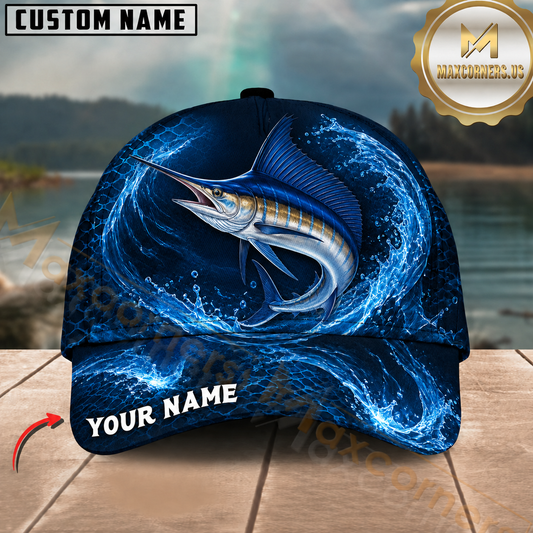 Maxcorners Fishing Blue Water Splash Customized Name 3D Cap