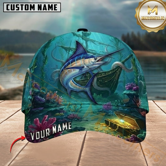 Maxcorners Fishing Ocean Treasure Reef Customized Name 3D Cap