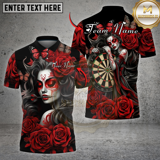 Maxcorners Gothic Darts Girl Red Roses Dark Art Multicolor Options Personalized Name, Team Name 3D Shirt (4 Colors)