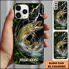 Maxcorners Bass Fishing Phone Case Neon Lightning Hexagon Water Splash Design Personalized Name Phone Case (12 Fish Species)