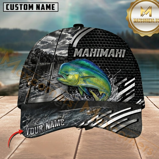 Maxcorners Fishing Black Silver Water Splash Customized Name 3D Cap