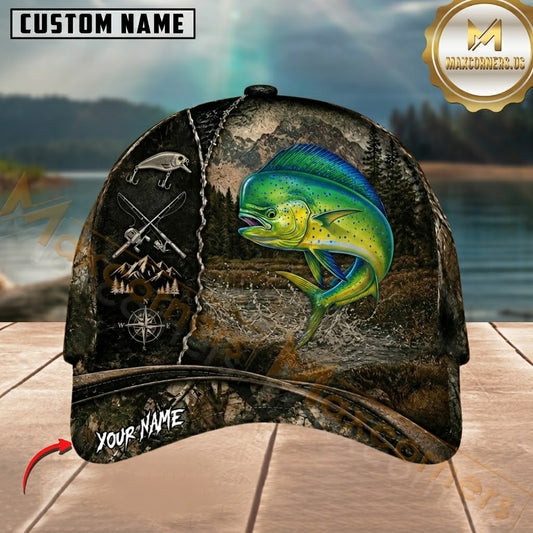 Maxcorners Fishing Dark Camo Mountain Outdoor Customized Name 3D Cap